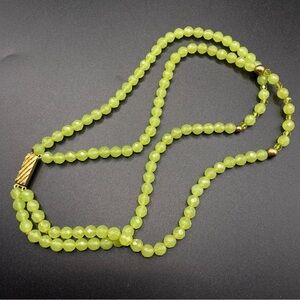 Green Glass Faceted Beads Double Strand Vintage Necklace